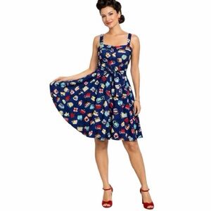 IXIA Coffee Cup patterned Fit & Flare Pinup Dress, NWT, Size M